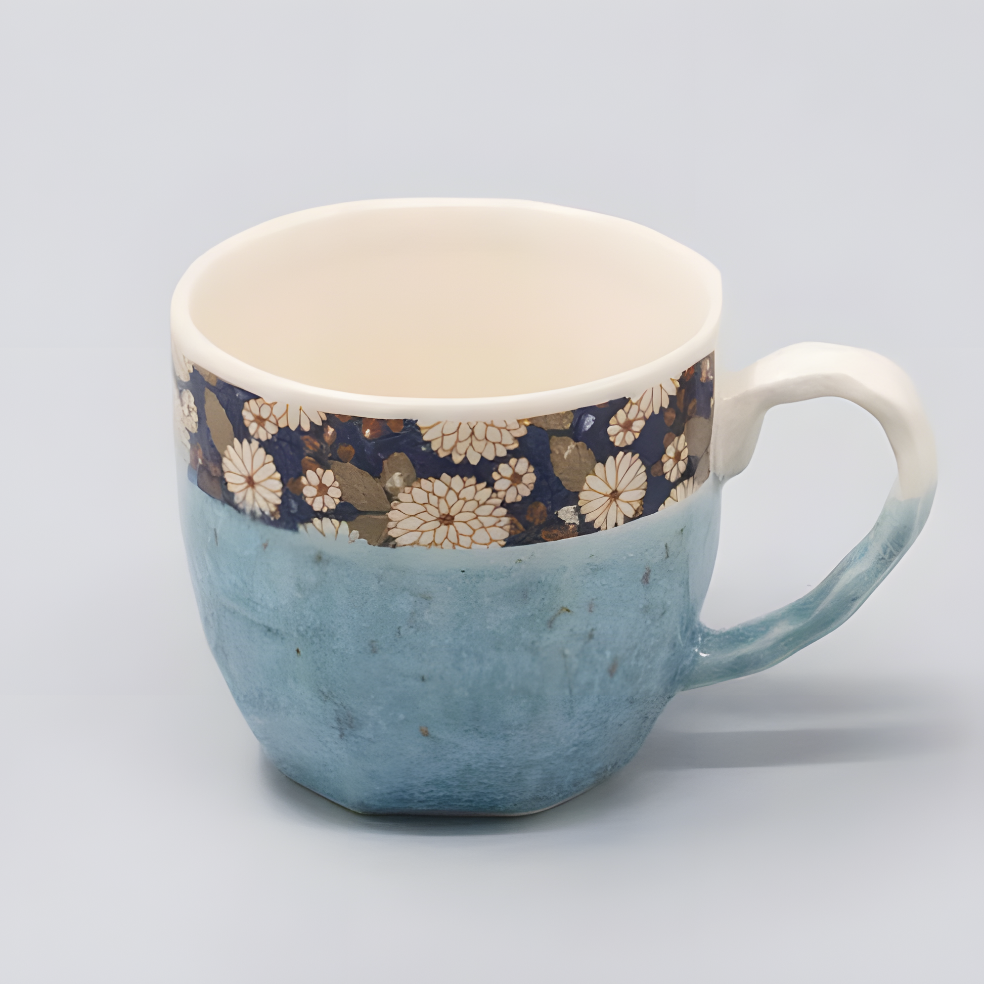 Mug Gift Turquoise Floral Band Glaze
