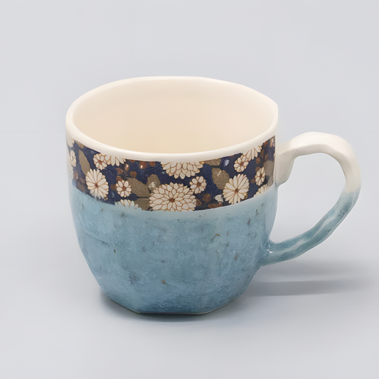Mug Gift Turquoise Floral Band Glaze