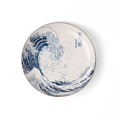 Plate 21.5cm - Hokusai Great Wave Design - handmade Japanese ceramic