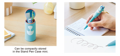 LIHIT LAB Café PuniLabo PN-200 Mini Ballpoint Pen — hero shot with cute silicone character cap