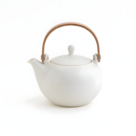 SALIU Yui Mino Ware Earthenware Teapot with Wooden Handle (600ml) - handmade Japanese ceramic