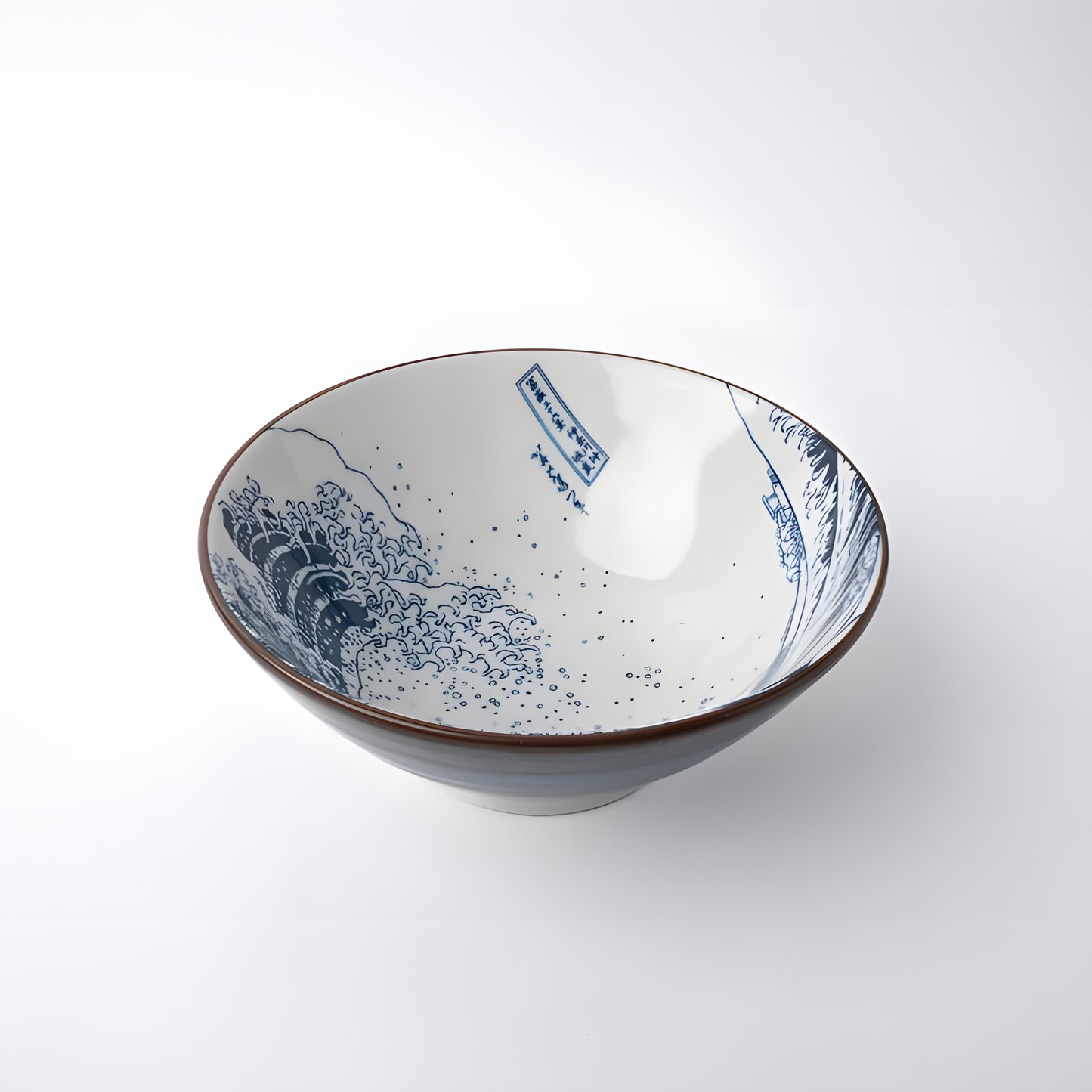 Udon Bowl 17.5cm - Hokusai Great Wave Design - handmade Japanese ceramic