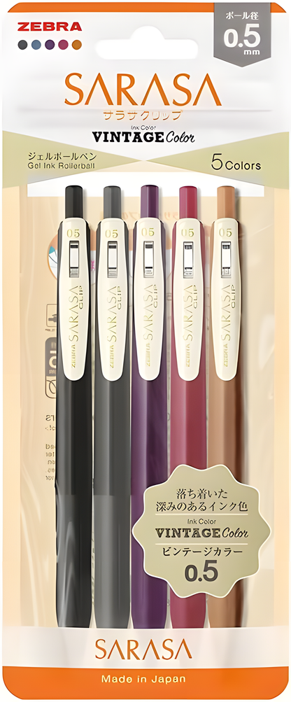 Zebra Sarasa Clip 0.5 Retractable Gel Ink Pen 5 color JJ15-5C-VI2